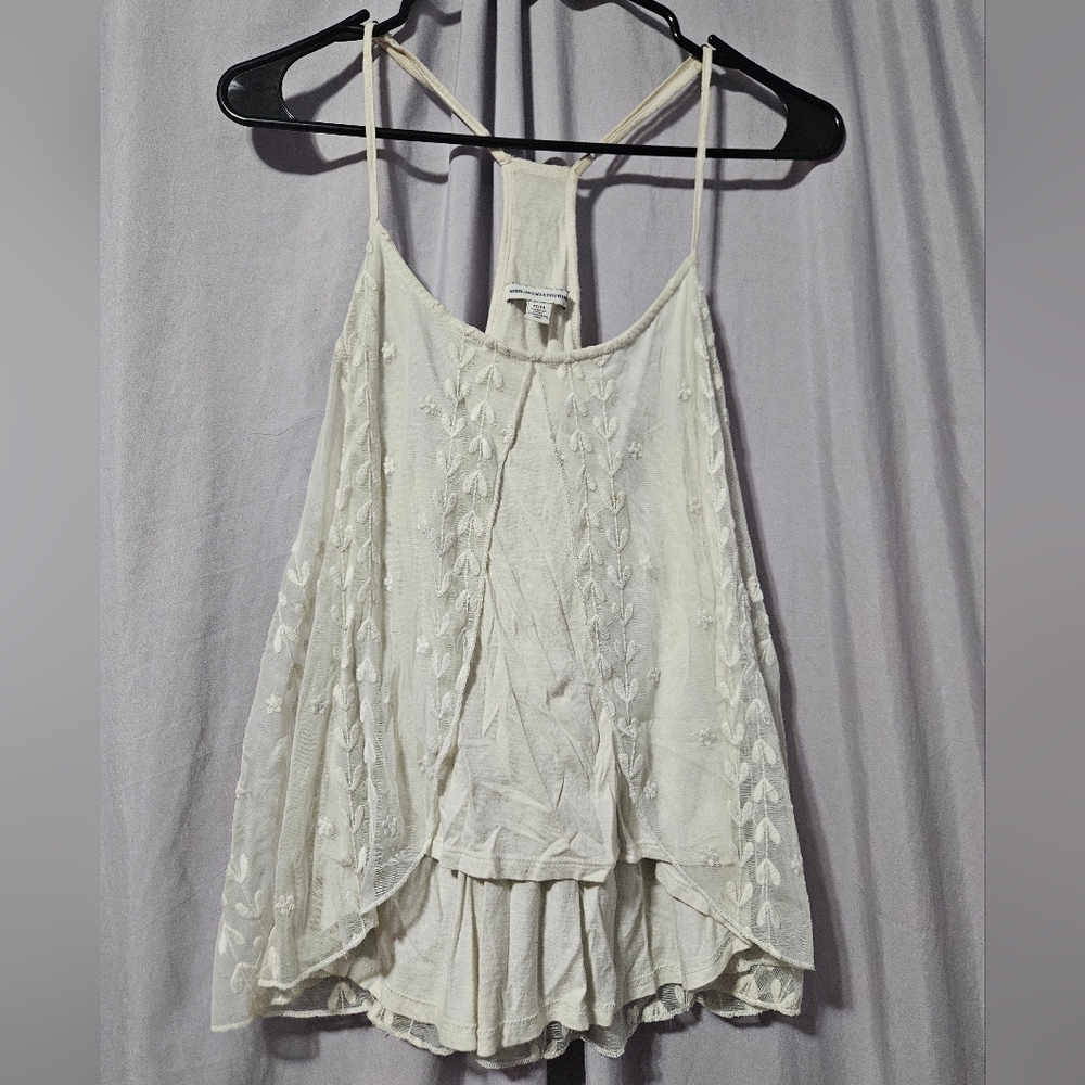 Y2K Bohemian American Eagle Outfitters Ivory Camisole‎ And Embroidered Tank